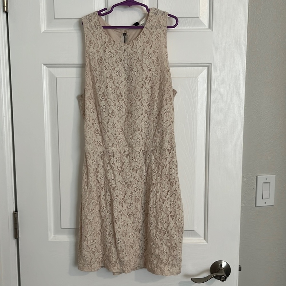 Super cute summer cream lace zip dress with open back